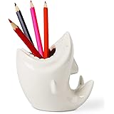 ComSaf Cute Shark Shaped Pen Pencil Holder, White Ceramic Succulent Planter Pots for Home Office Decoration Desk Organization