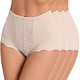 GAI YI 4Pack Women's High Waisted Underwear Moderate Tummy Control Shapewear Panties Stretch Lace Briefs for Women