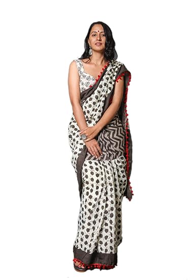 Cotton Mulmul Hand Block Jaipuri Printed Saree with Blouse