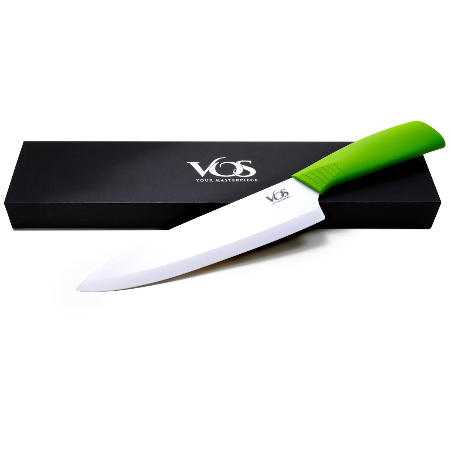 Photo 1 of Vos Ceramic Chef Knife 8 Inch with Protective Cover – Zirconia Ceramic Blade for Food Preparation – Lightweight Kitchen Knife (Green)