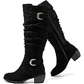 Luoika Women's Extra Wide Calf Low Heel Knee-High Boots