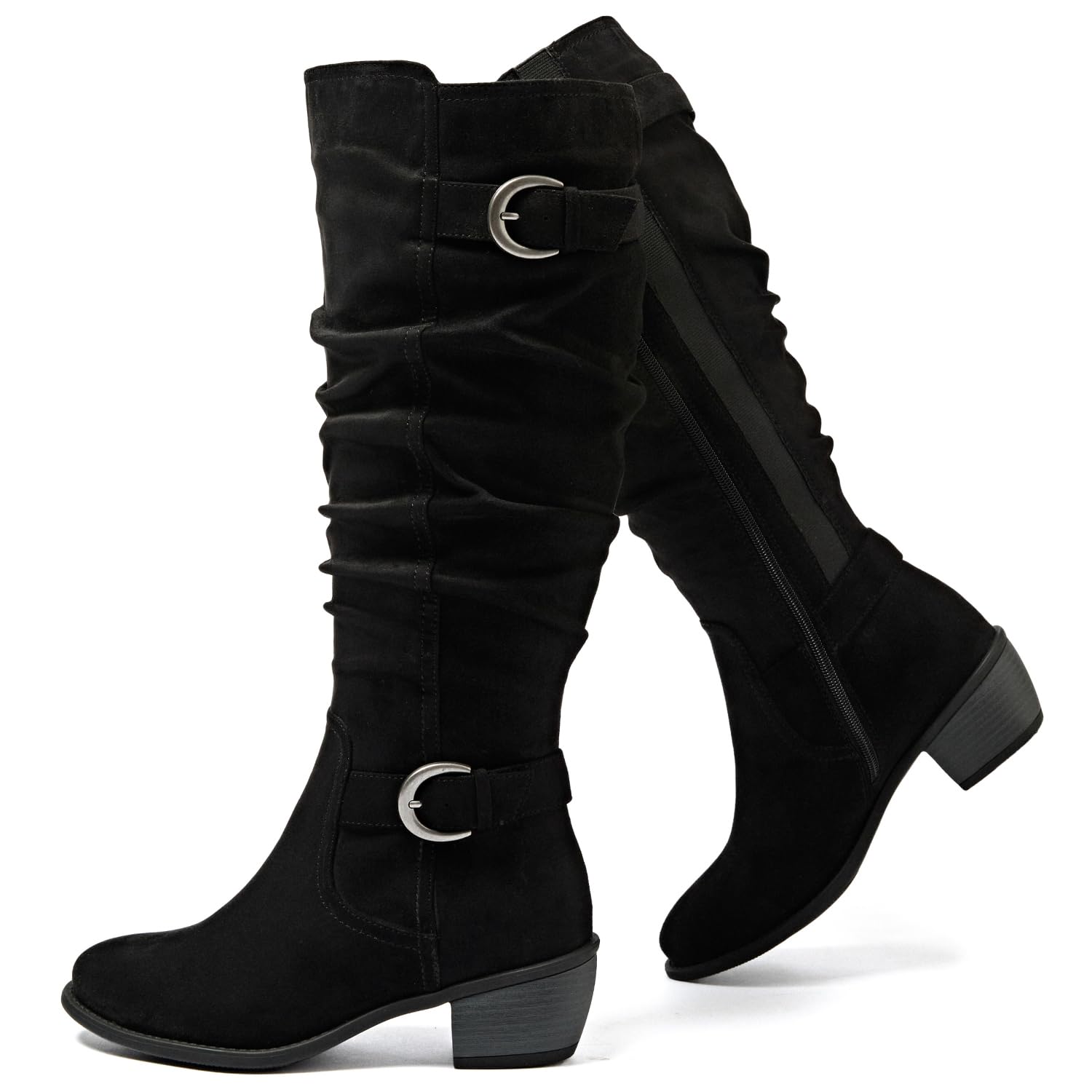 Photo 1 of Luoika Women's Extra Wide Calf Knee High Boots, Wide Width Slouchy Knee-High Boots Low Stacked Heel Winter Fall Plus Size Boots. 231102 BlackMF 9XW