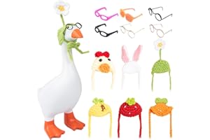 Neowedding 6 Set 7inch Desk Goose Outfits Mini Knitting Hats with Sunglasses Small Desk Goose Outfits Knit Hat Accessory Mini Porch Goose Headwear for Magnetic Goose Statue