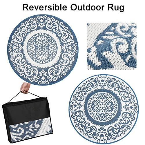 Reversible Outdoor Rugs for Patio 5’ Round Plastic Straw