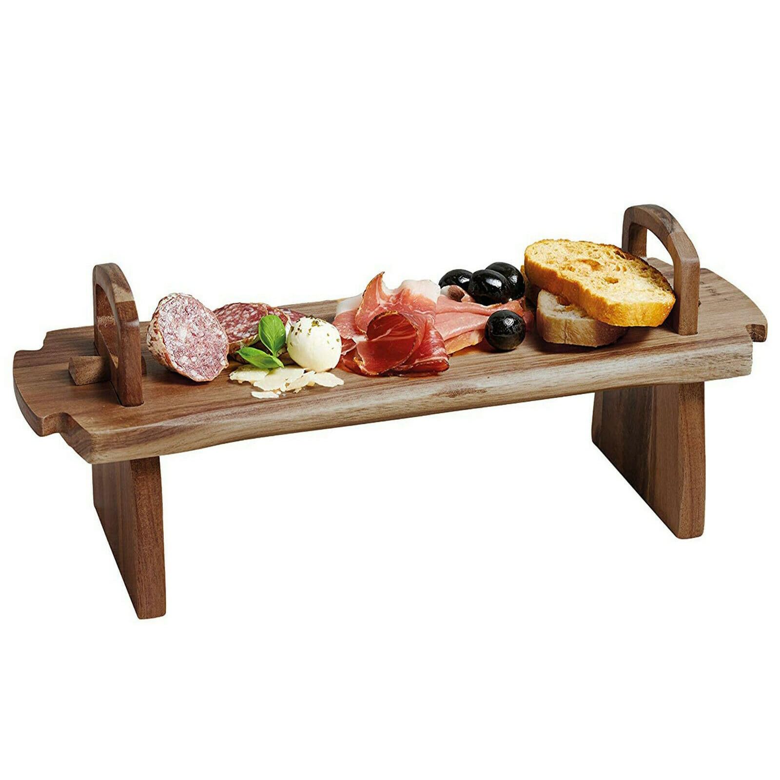 GEEZY Raised Acacia Wooden Serving Platter - Acacia Wood Tray with Legs for Antipasti, Tapas & Desserts - Small Charcuterie Board & Food Display Stand for Afternoon Tea, 36 x 13 x 13 cm
