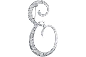 LiaSun A-Z 26 Letters Pins Brooches Silver Plated Metal Broaches Pins-Clear Crystal Initial Breastpin