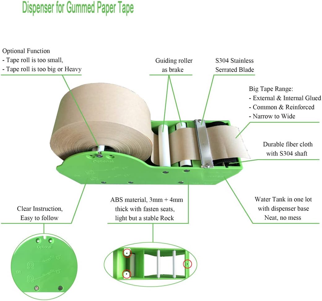 WELSTIK Manual Gummed Tape Dispenser, for Shipping, Carton and Box Sealing Plain & Reinforced