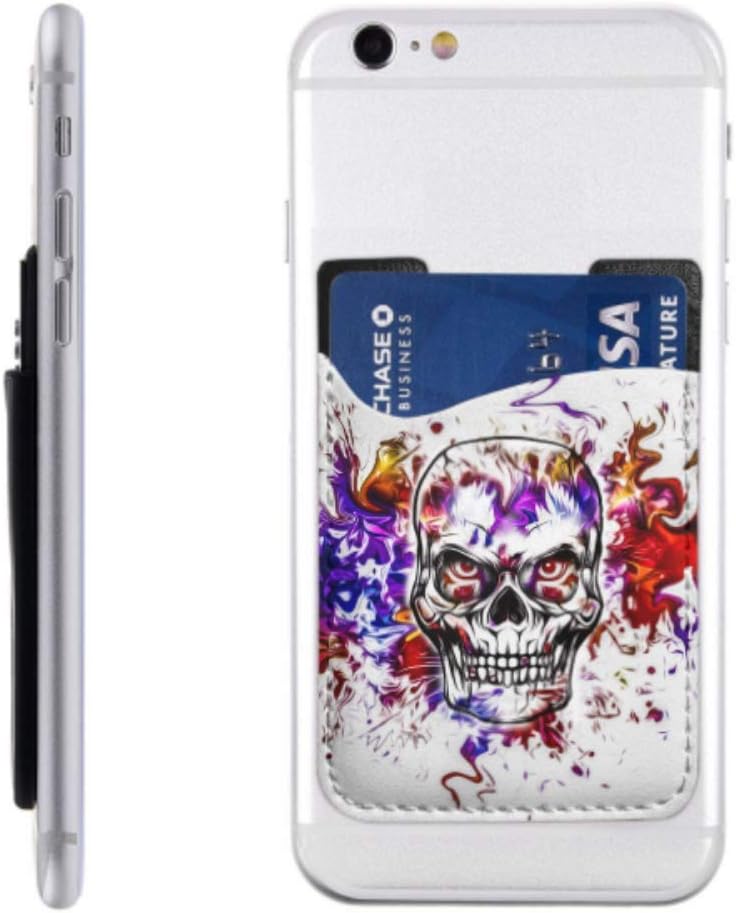 Simple Credit Card Holder Evil Skull Art Illustration Phone Card Holder for Men with 3m Adhesive Stick-on Fits iPhone Android Most Smartphones Phone Case Credit Card Holder Girls Credit Card Holder