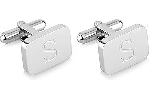 18K White-Gold Plated Initial Engraved Stainless Steel Men’s Cufflinks With Gift Box -Personalized Alphabet Letter’s A-Z By Lux & Pair