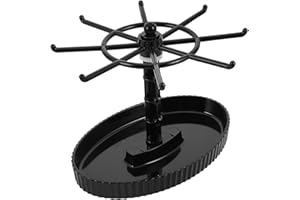 DECHOUS Rotating Jewelry Organizer Stand with Hooks for Necklaces, Earrings, Bracelets – Black Oval Metal