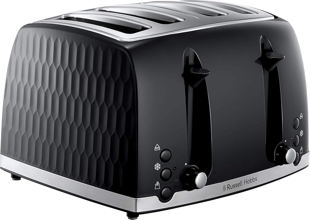 Russell Hobbs Honeycomb 4 Slice Toaster with Extra Wide Slots 1500W Black