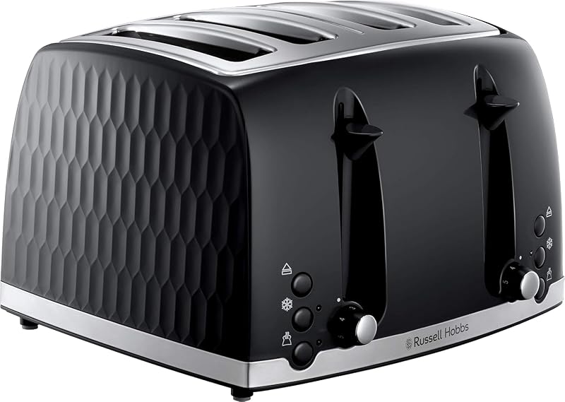 Russell Hobbs Honeycomb 4 Slice Toaster with Extra Wide Slots 1500W Black