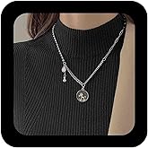 IRCOMULTI Minimalist Silver Pendant Necklace Round Coin Necklaces Tiny Paperclip Chain Necklace Clothing Accessories Jewelry for Women