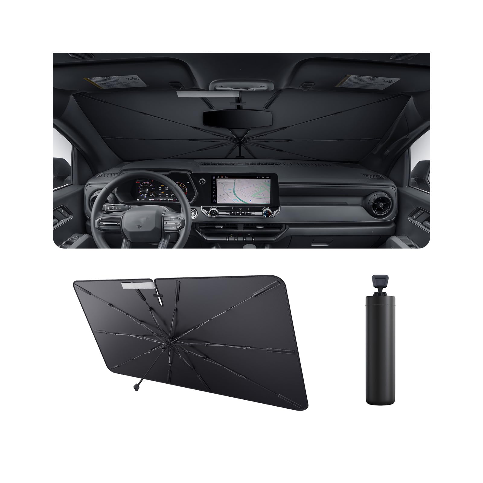 Photo 1 of 2025 Upgrade Car Windshield Sun Shade Windshield Sunshade Umbrella [Star Fabric] Protect Car from Sun Rays&Heat Damage Keeps Vehicle Cool, Spring Structure Edge Fits Sedans,SUVs,Trucks,Hatchbacks (S3)