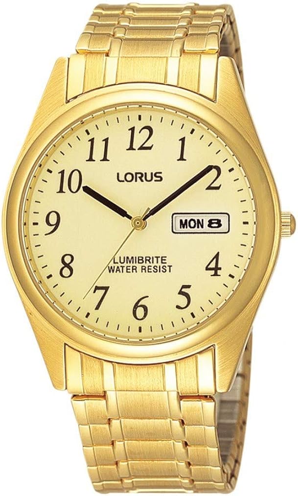 Lorus Mens RXN98AX9 Gold Plated Lumibrite Expanding Bracelet Strap
