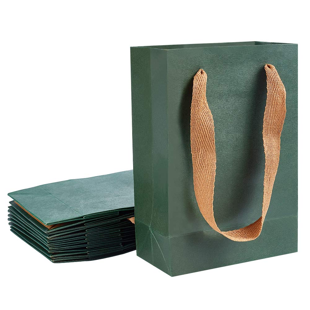 PH PandaHall 10pcs Medium Kraft Paper Gift Bags with Handles, 22x15cm Green Kraft Bags Valentine Party Bags Retail Paper Bags Wedding Party Bag for Mother's Day Birthday Gift Wrapping