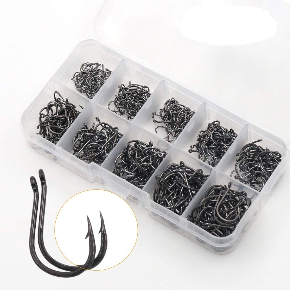 BiaoGan 500PCS Small Fishing Hooks, Assorted 10 Sizes(3#-12#) Fish Hooks Portable Plastic Box, Strong Sharp Fishhook with Barbs for Freshwater/Seawater