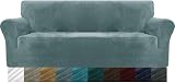 MAXIJIN Thick Velvet Sofa Cover 3 Seater Dusty Blue Non Slip Elastic