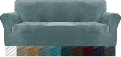 MAXIJIN Thick Velvet Sofa Cover 3 Seater Dusty Blue Non Slip Elastic