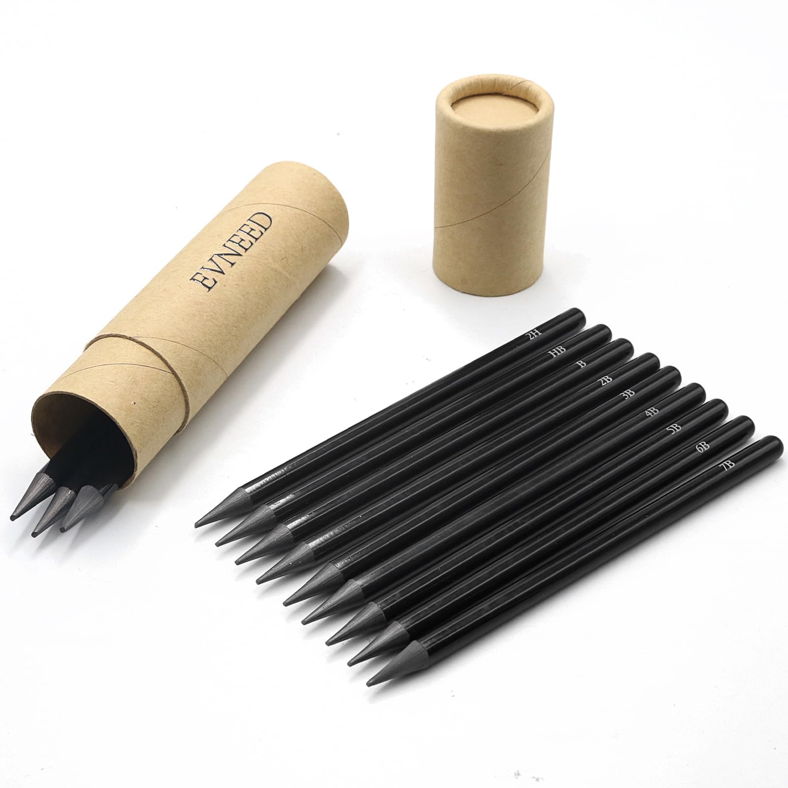 EVNEED Woodless Pencil Set,12 pcs Non-wood Graphite Stick and Charcoal Sketching for Drawing,Writing,Shading,Color Black
