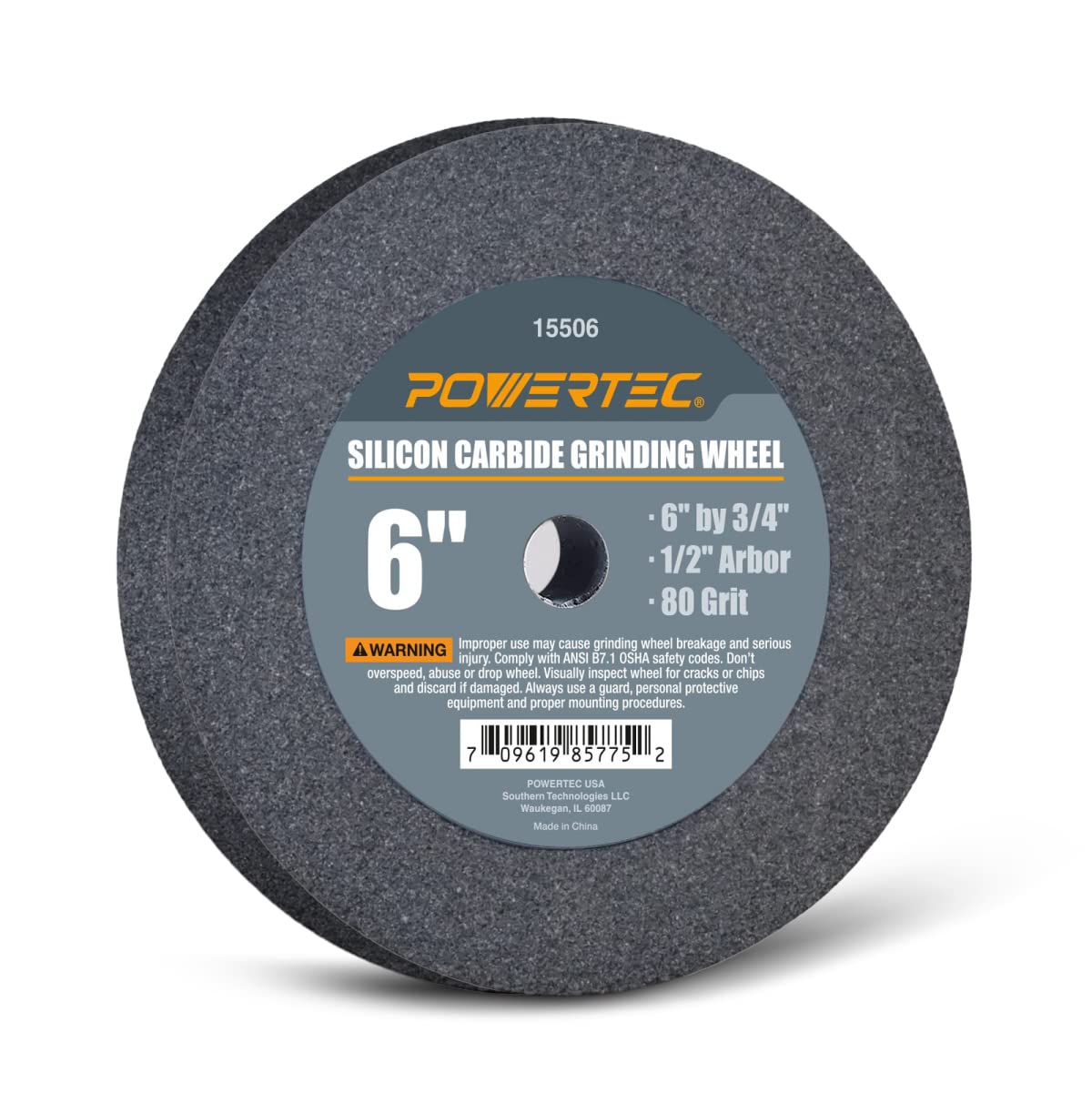 POWERTEC 15506 Silicon Carbide Grinding Wheel 80 Grit, 6" x 3/4" with 1/2" Arbor