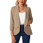 MINTLIMIT Womens Blazer 3/4 Ruched Sleeve Shawl Collar Business Work Blazers Open Front Casual Jackets with Pockets
