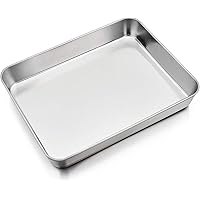 Deep Toaster Oven Tray Pan, P&P CHEF Stainless Steel Small Rectangular Baking Pan, Size 9.3”x7”x1.75”, Brush Finished…