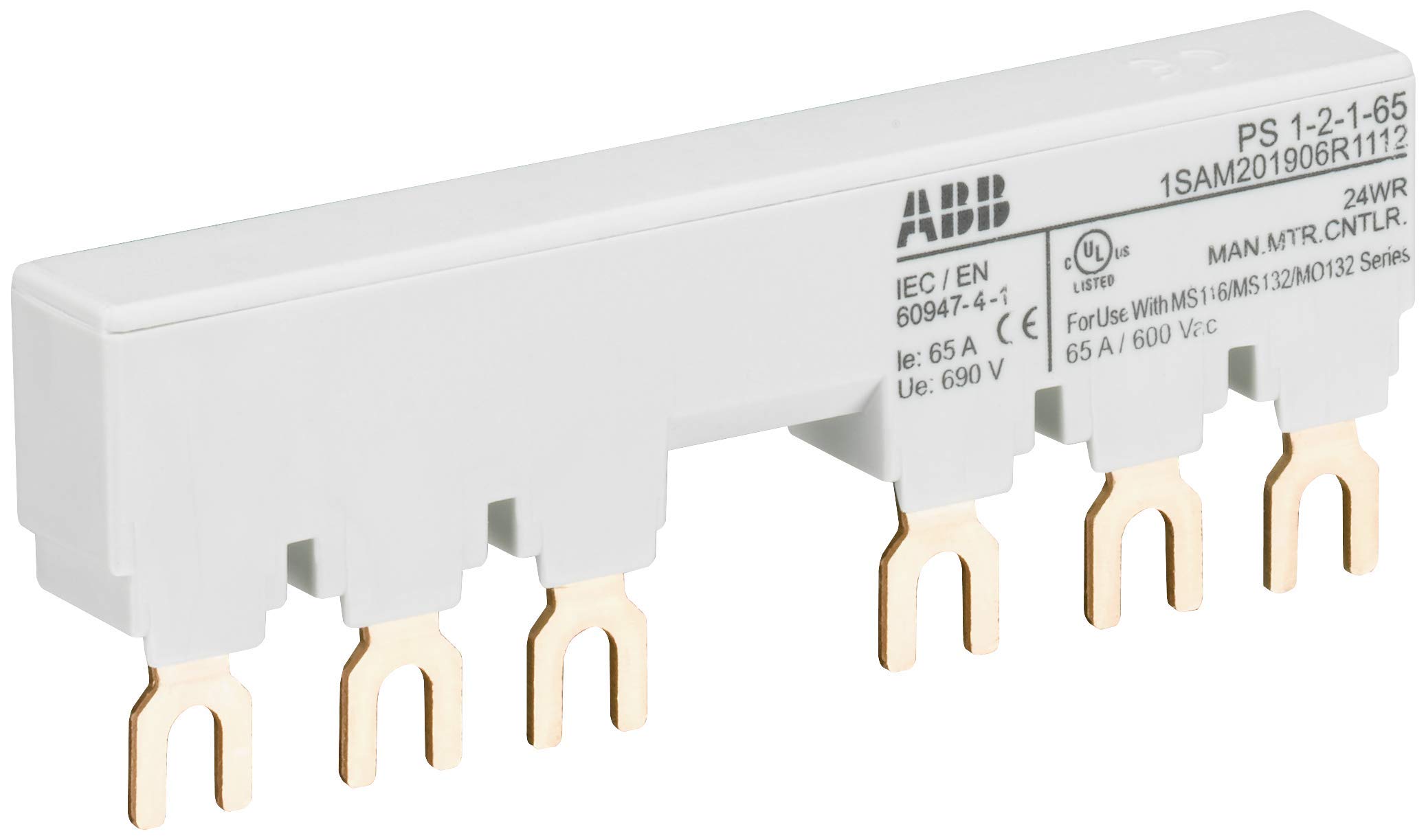 ABB PS1-2-1-65 3 Phase Busbar for 2 MS116 / MS132 with 1 HK/SK, Ie=65A (ABB1SAM201906R1112)