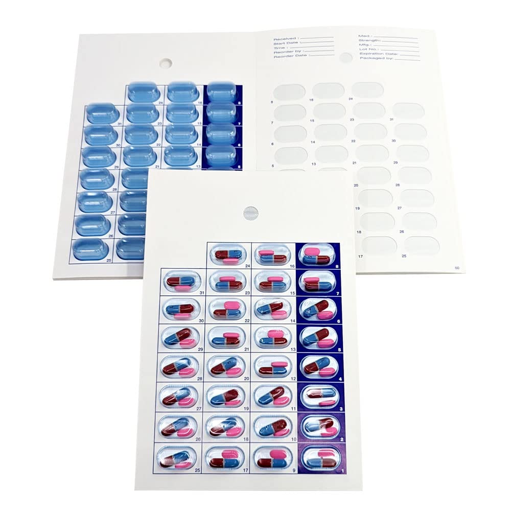 Medi-Aid Monthly Cold Seal Medication Blister Pack System Cards - One Piece Unit Dose Book Fold, (31 Day Monthly - 6 Pack)