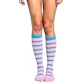 woosnscly Cute Striped Knee High Socks for Women Rainbow Colorful Long Tube Sock Halloween Party Costume Knee Highs Calf Sock