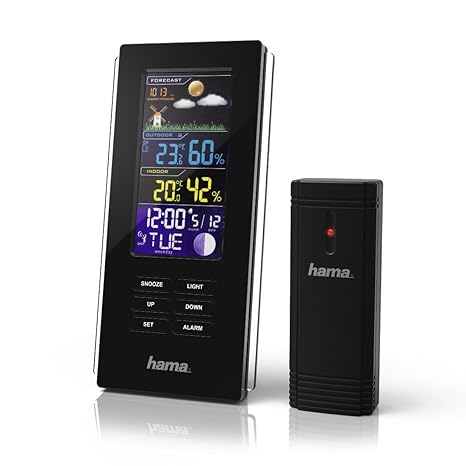 Hama Funk Wetterstation mit Farbdisplay (inkl. Außen-Sensor, Thermometer, Hygrometer, Barometer, Uhr, Mondphasen, Wettervorhe