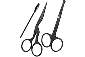 FAMCO BEAUTY Eyebrow Scissors for Women and Men, Grooming Lash Beauty Scissors with Curved and Rounded Safety Tip Eyebrow Trimmer Scissors With Brush, Tijeras Para Cejas, Professional Black coated Trimming Scissor