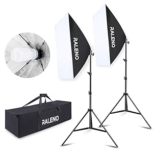 RALENO Softbox Photography Lighting Kit 20"X28" Photography Continuous Lighting System Photo Studio Equipment with 2pcs E27 Socket 5500K Bulb Photo Model Portraits Shooting Box
