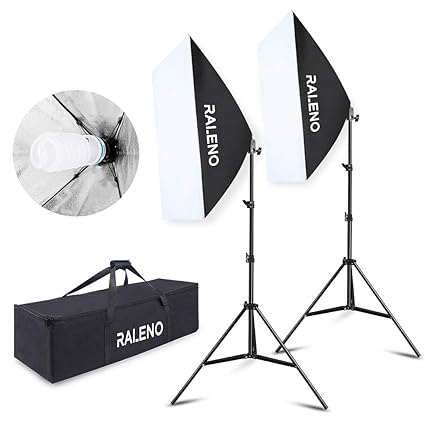 Softbox Dauerlicht Softboxen 2er Set, RALENO 50 x 70cm Tageslicht Studioleuchte Fotostudio Kit Fotolicht Soft-Box mit 85W 550