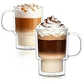INSETLAN 16oz Double Wall Glass Coffee Mugs Set of 2, Insulated Borosilicate Cups with Handles, Clear Heat Resistant Glasses Mugs for Hot Beverages, Cappuccino, Espresso, Latte, Tea