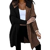 Astylish Women 2026 Fall Outfits Open Front Long Sleeve Hooded Knit Cardigan Sweaters Color Block Outwear Coats