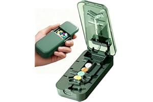 HOIUTER Pill Cutter Splitter for Small and Large Pills,3-in-1 Professional Pill Cutter 1/4,1/2, and 1/3 Pills Splitter for Multiple, Adjustable Medicine Cutting with Storage Box (Transparent Green)