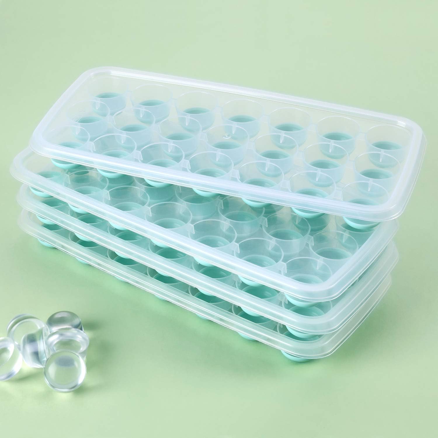Liorque Ice Cube Trays 4 Pack, Flexible 84-Ice Trays with Spill-Resistant Removable Lid, Reusable and BPA Free, Green: Kitchen & Dining