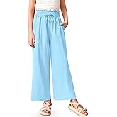 IIMMER Girls Summer Cute Print Wide Leg Dress Pants Lightweight Palazzo Pants Flowy Lounge Trousers with Pocket 5-14 Years