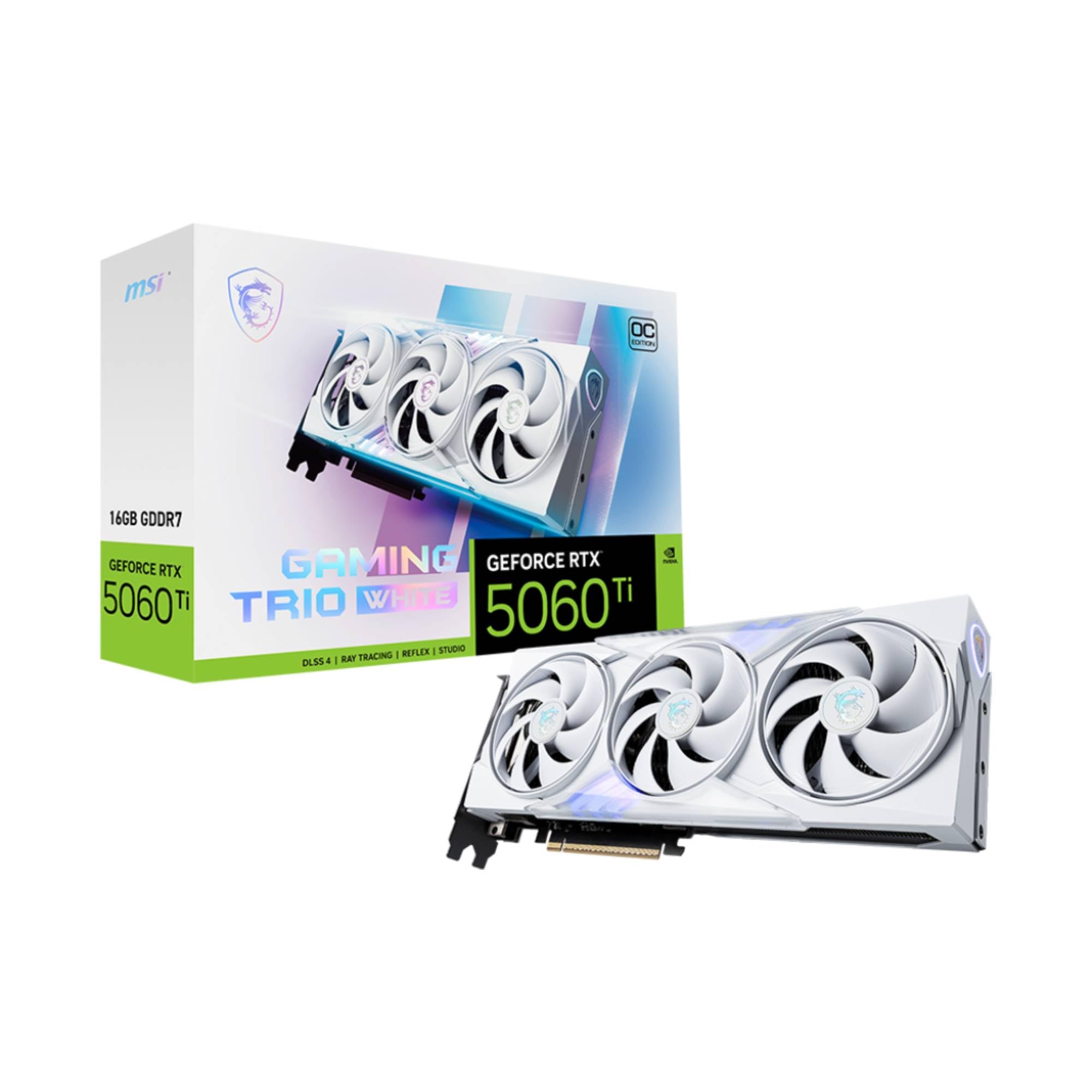 MSI GeForce RTX 5060 Ti 16G Gaming Trio OC White - 12GB GDDR7 (28Gbps/128-bit), PCIe 5, Boost: 2647 MHz, HDMI 2.1b, DisplayPort 2.1b