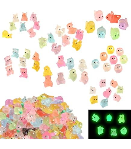 200 Pcs Luminous Mini Resin Animals & Fruits - Tiny Figurines For Fairy Garden, Aquarium, Dollhouse