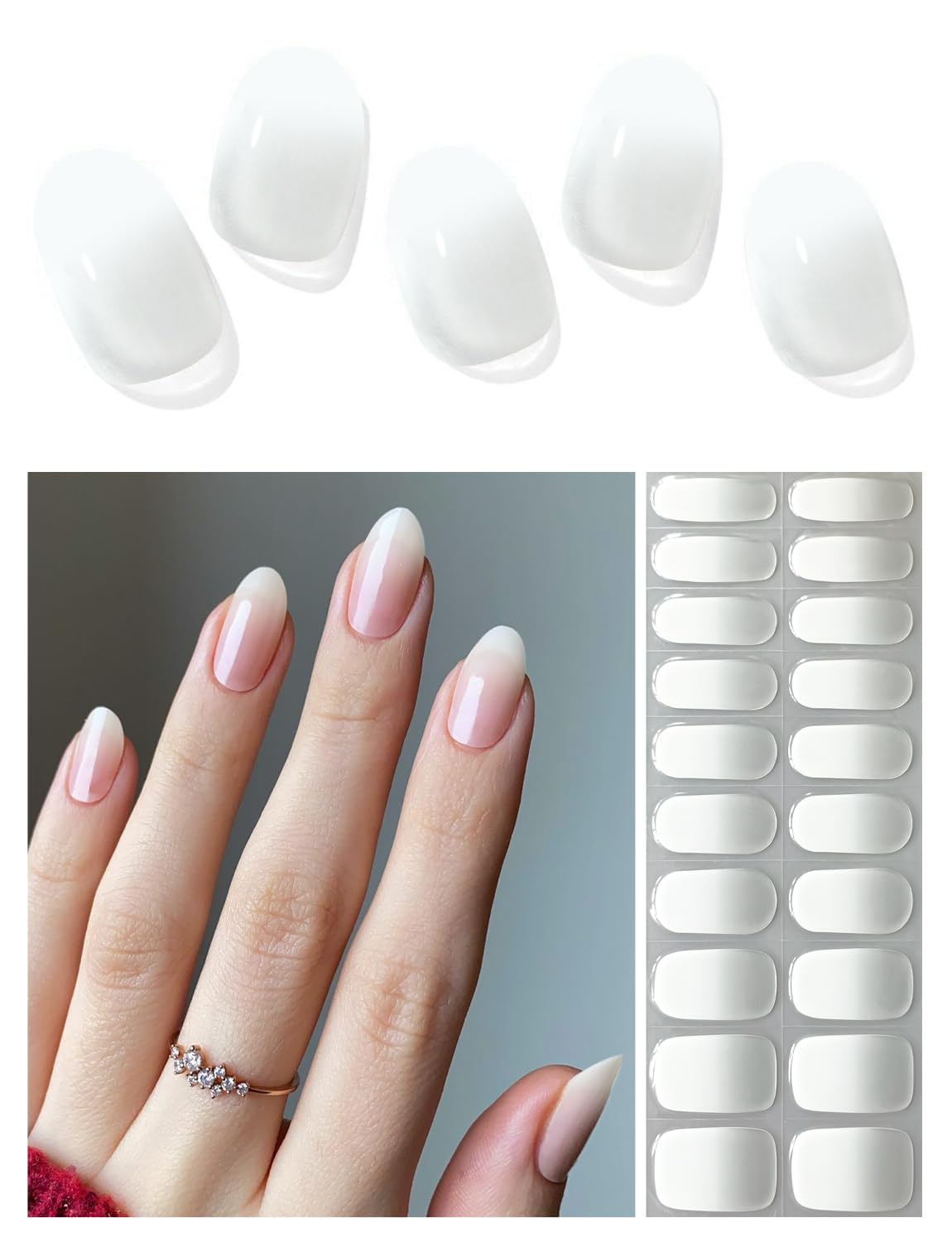 AutyaMee Semi Cured Gel Nail Strips (Jelly White Gradient), 20 Pcs Gel Nail Wraps, Stickers, UV Light Required, Salon Quality, Long Lasting