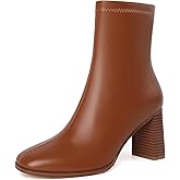 GOUPSKY Ankle Boots for Women Chunky Block Heel Boots Square Toe Side Zipper Short Women's Booties