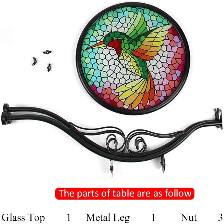 Liffy Outdoor Mosaic Side Table Hummingbird Bench Small Patio Round Printed Glass Table for Garden, Yard or Lawn: Furniture & Decor