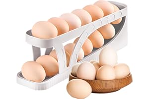 Haiaoxonr Egg DispenserAutomatic Rolling Egg Tray Organizer,Holds 15 Eggs Simultaneously, Space Saving Refrigerator Egg Roller, Works in The Refrigerator, Kitchen, Cabinets and Dining Table (White)