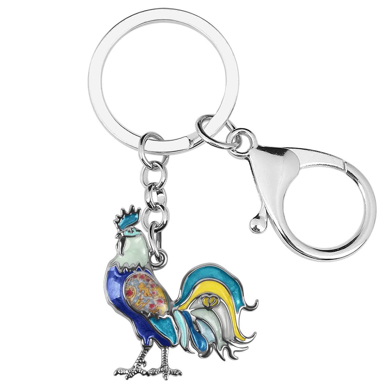Enamel Alloy Cute Rooster Keyring Chicken Gifts for Women Girls Bag Wallet Charms (Blue) 36 mm x 32 mm