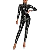 FEOYA Womens Latex Catsuit Patent Leather Bodysuit Metallic Jumpsuit Party Clubwear Skinny Stretch Pvc Outfits XS-3XL