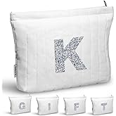 A-Z BAG Personalised Makeup Bag, Quilted Cosmetic Bag with Rhinestones Letter, Gifts for Women, Mum, Friend, Sister, Teenage Girls, Bridesmaid Gift (K, White)