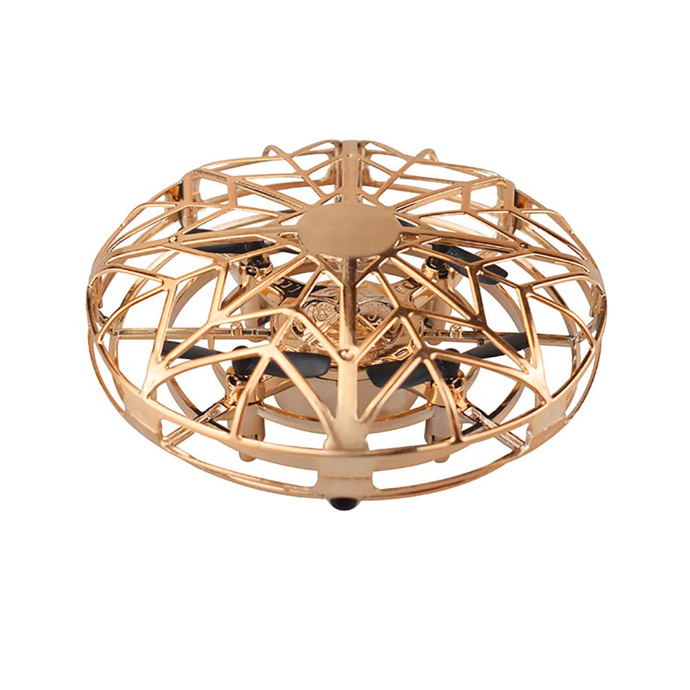 Autmor Mini UFO Drone Flying Toy Hand Operated Quadcopter Drones for Kids or Adults - Hands Free UFO Helicopter with 360° Rotating and Shinning LED Lights Easy Indoor Outdoor for Boys Girls - Gold