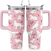 40oz Great Pyrenees Dog Tumbler with Handle and Straw, Funny Stainless Steel Insulated Cup with Lid and Straw, Travel Coffee Mug Water Bottle, Birthday Mothers Day Gifts for Women Men Animal Lovers